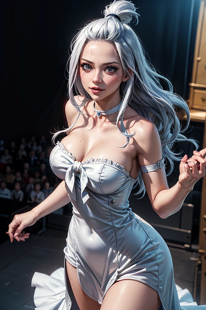 Blue bunny, white hair, long ponytail, pantyhose