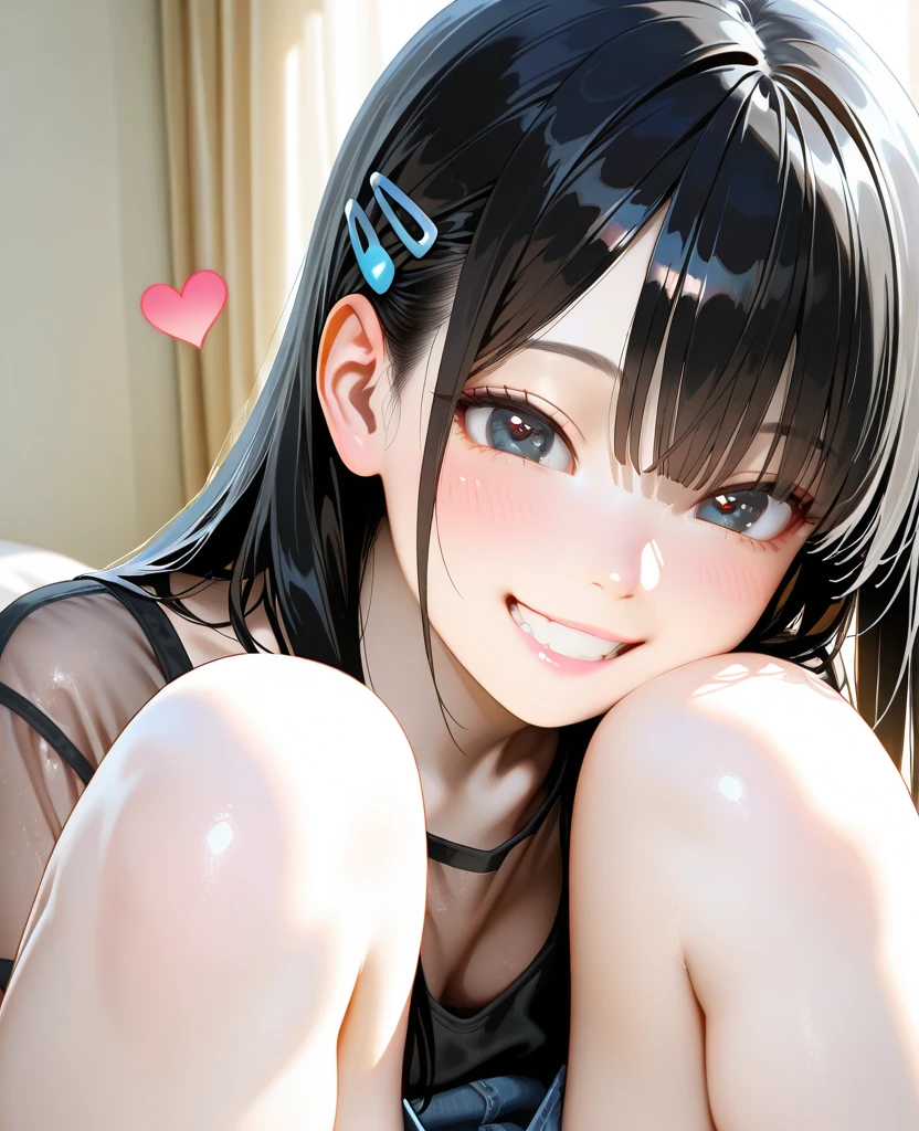 triangle-bikini,(open mouth:1.5),(tongue out:2),Kneeling,handjob,choker,front view,face focus,from above(1girl,Beautiful 14 year old girl,teenager),((Slender,Small breasts,Small face,)),(looking at viewer),Black Hair,bangs,Pool,night,night景,dark,Pink lighting

