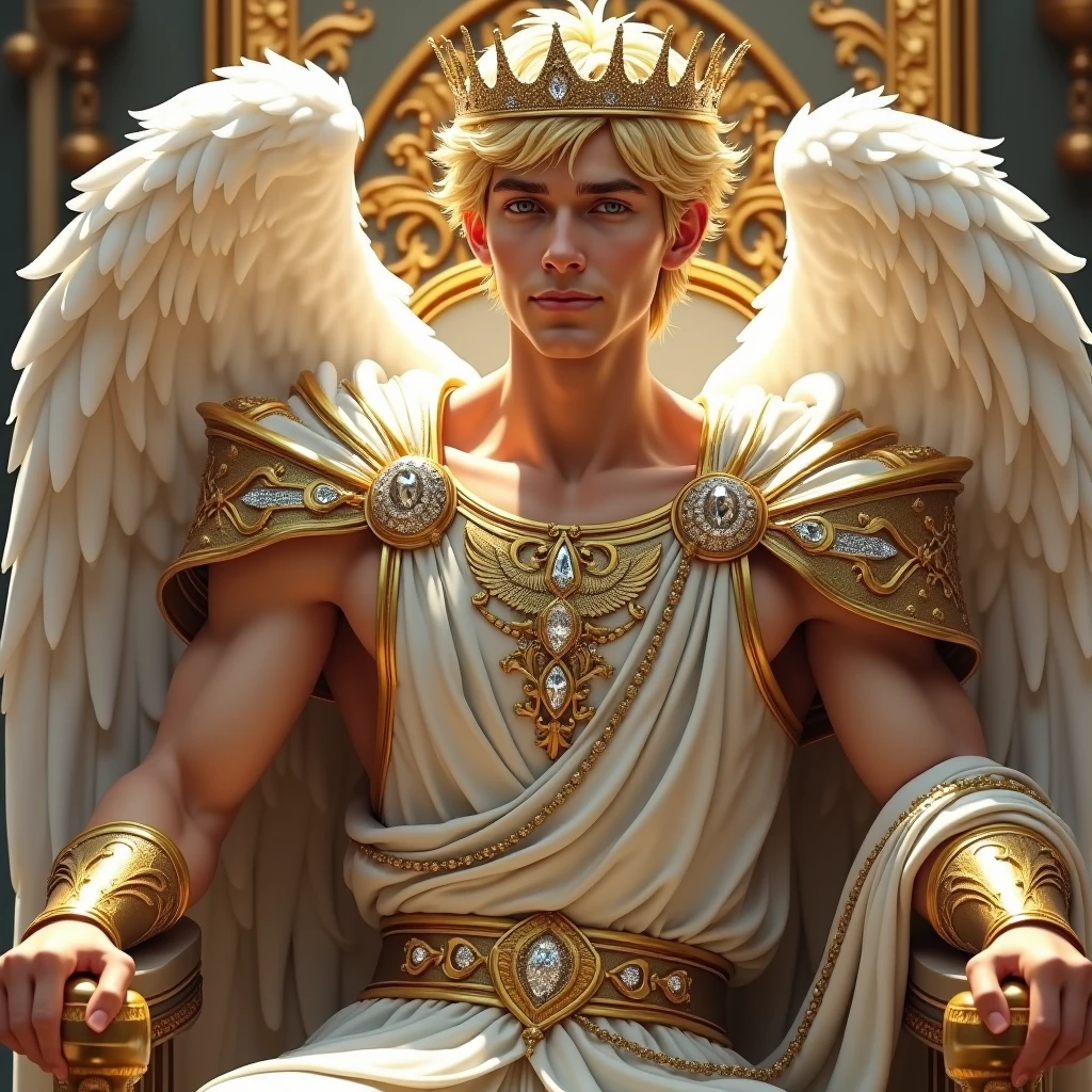 androgen guardian angel with white robe and royal golden details