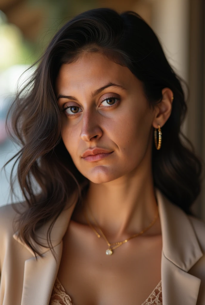 portrait of emb-katyakotrikadze, jewelry, luxury, earrings, rings, brooch, fan earrings, side slit, worried look, RAW, best quality, masterpiece, ultra-detailed, photorealistic, hyperdetailed, hyperrealism, 8k, full sharp, (extremely detailed eyes, extremely detailed face), detailed skin, textured skin, insane details, soft lighting, UHD, looking at viewer, volumetric lighting, intricate details, sharp focus, absurdres, highres, style by David Mann, bold, bright colours, by Li Zhensheng , bloom, fujifilm xt-4, film strip,