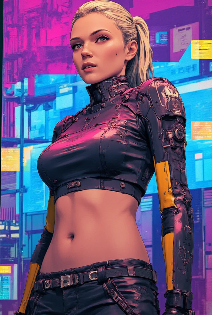 Zhurong, cyberpunk, highly detailed, masterpiece, tattoos on left arm