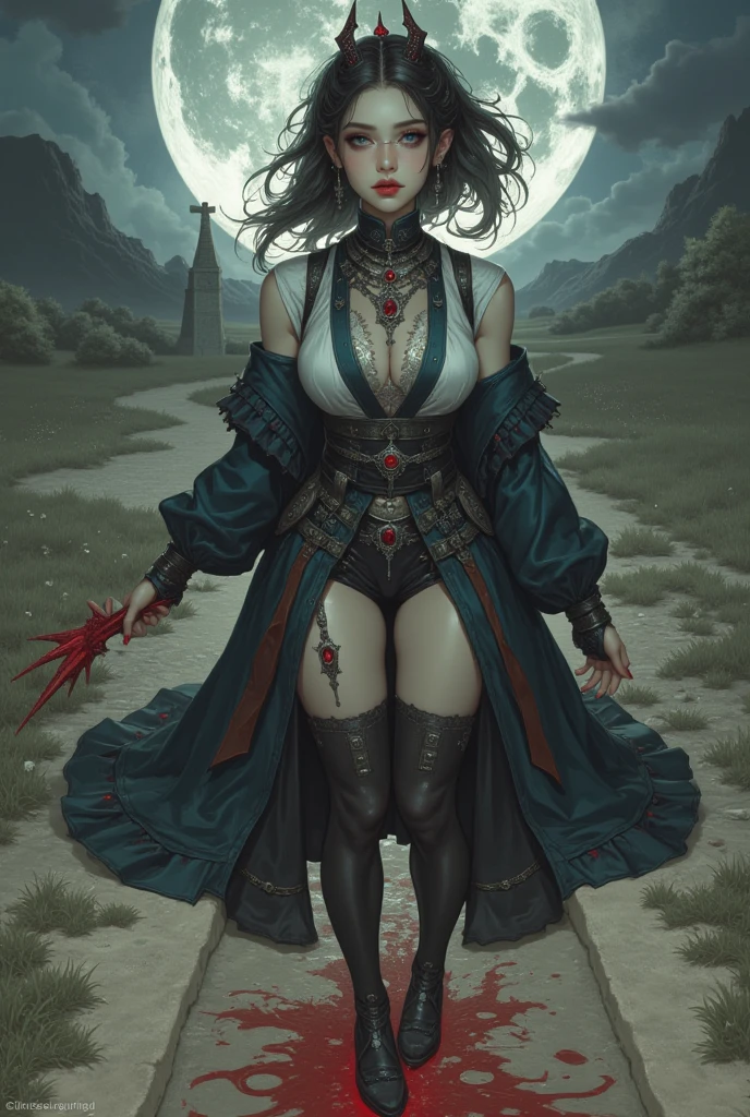punk sorceress, long dress, leg slit, panty shot, panty slip, wardrobe malfunction, panties