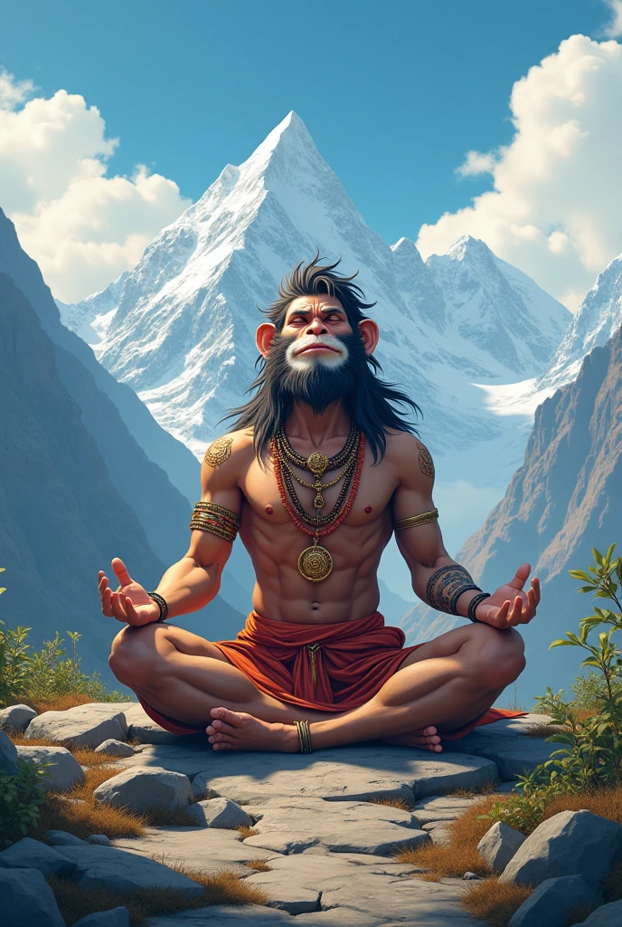 Loard hanuman ji vanar face , big body , maditetion chanting the name of ram 