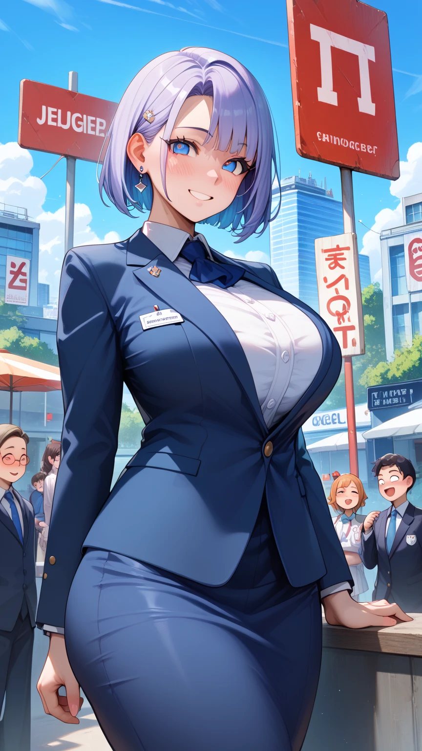 masterpiece, best quality, highres, aaakane, short hair, red eyes, large breasts, suit and tie with a red tie on her neck, wet, water, walking in streets,pose, hand on hip, from above,seductive smile,NSFW,official art,extremely detailed CG unity 8k wallpaper, perfect lighting, (masterpiece:1.0),(best_quality:1.0), ultra high res,4K,ultra-detailed, photography, 8K, HDR, highres, absurdres:1.2, Kodak portra 400, film grain, blurry background, bokeh:1.2, lens flare, (vibrant_color:1.2),(beautiful_face:1.5),(narrow_waist),(perfect hands, perfect anatomy),