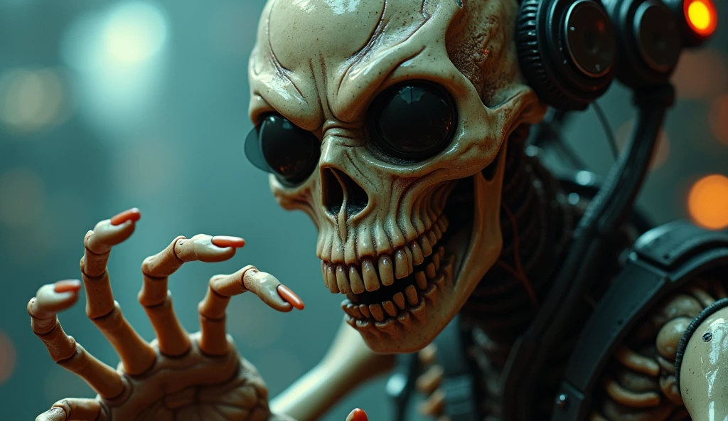 Zombie man hand with black nails , with purple vibrator.