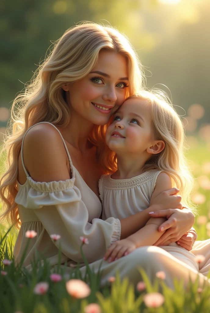 oil painting of a mother holding a girl with light hair