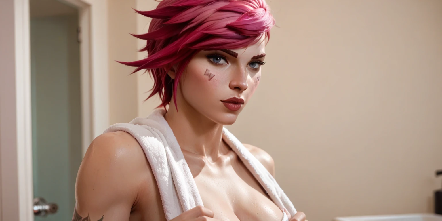 Jinx from Arkane, (skin texture:1.1), (high detail face:1.1), natural skin, high detail body, high detail clothes, (masterpiece), (realistic), ultra high definition, 4k, ultra high resolution, film grain, cinematic lighting, rim lighting, photo by Arny Freytag