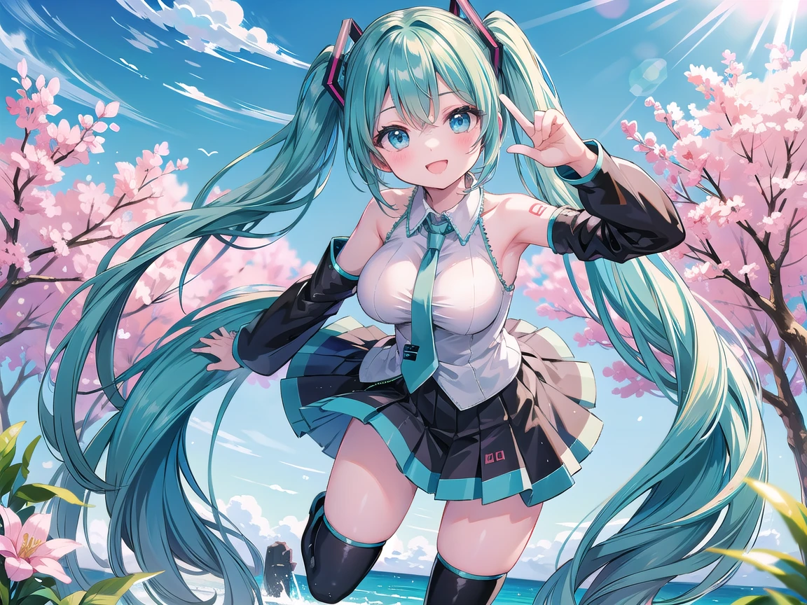 Hatsune Miku is surrounded by blooming flowers again、With new shoots sparkling with morning dew, we move forward to a brighter future
