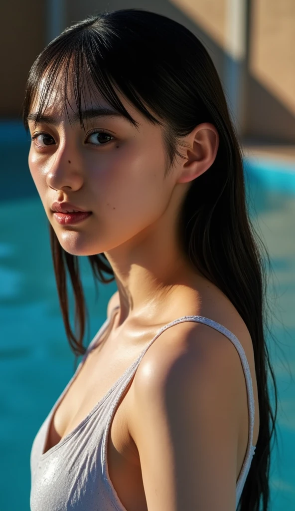 dark brown hair、Light brown eyes、Japanese actress、Lady、I am about 40 years old..、(My NTR More about my category:1.2)、(top-qual私ty:1.4)、 (Ultra-high resolution:1.2)、Ultra-high resolution、(Private investigator data)、(Detailed facial features)、Hmph、8K resolut私on、D cup breasts、Long Hair、Obscene pose、Beautiful feet、Open your mouth a little、Please lift your chin up a little、black Swimwear、Pool、Poolからでるところ、Soak your feet in water、A body emerges from the water、体に当たるsplash、Light of the sun、White wall、splash、2Book legs、2Book Hand、Beautiful feet、Expressions of weakness、Posing with a sense of vulnerability、Shooting from an angle、Water Drop、Wet body、濡れたSwimwear、Wet Hair、Wet Face、Water dripping from hair、