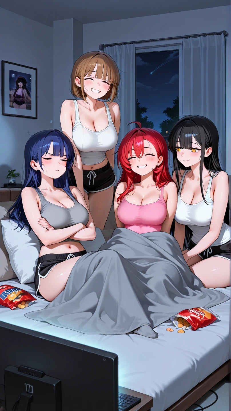 Akeno,rias gremory, multiple characters, 2female,2 characters, both sexy,fullbody, perfect body, bedroom, posing for selfie,both nude,both abs,both large breasts,both white heels,nipples, make selfie,leash on rias gremory , akeno holding leash , mocking smile, rias gremory stand on knees, akeno standing straight,akeno making selfie,being dominated, rias as slave, knees,kneeling