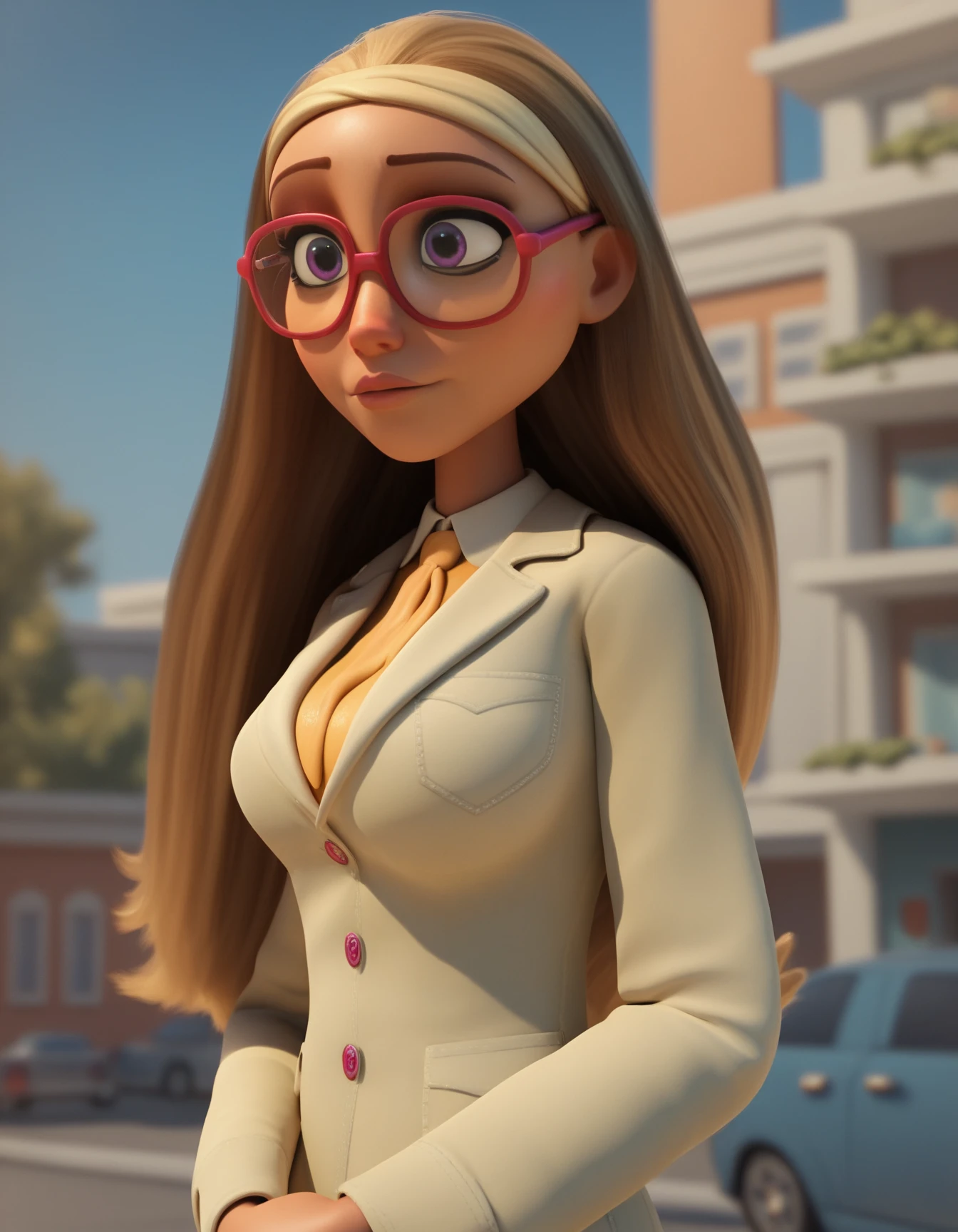 ((best quality)), ((masterpiece)), (detailed), perfect face, hot girl in  pink corporate cloth, sexy body, hot , pink hair, with glasses, , angry 