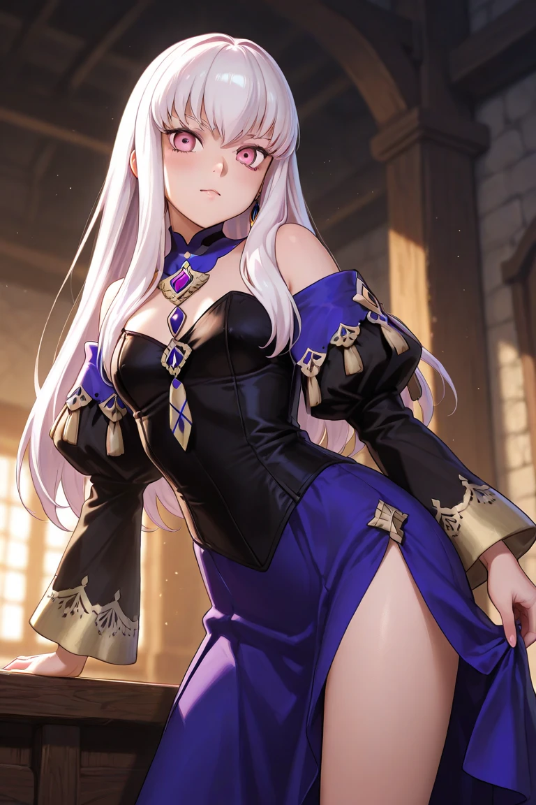 1girl, cowboy shot, beautiful noelle_silva,long hair ,twintails, bangs, earring,jewelry, silver hair,purple eyes, mage_dress,white dress, cleavage, capelet,long sleeves, water, large breast ,angry,frown ,outdoor, front light, volumetric lighting, best quality, masterpiece, intricate details, tonemapping, sharp focus, hyper detailed, sitting ,raise feet up,legs up, feet no shoes,sweaty feet,lick feet,tongue out,mouth open,blush,lick,savila