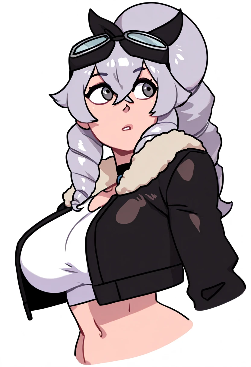 1girl, short hair, hair color white, Red Earrings Headphones, thick, NSFW,