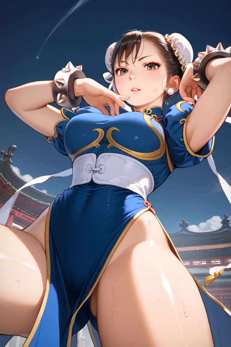 chun li thighs, naked, big thighs muscular thighs, tight, big breasts, nipples showing