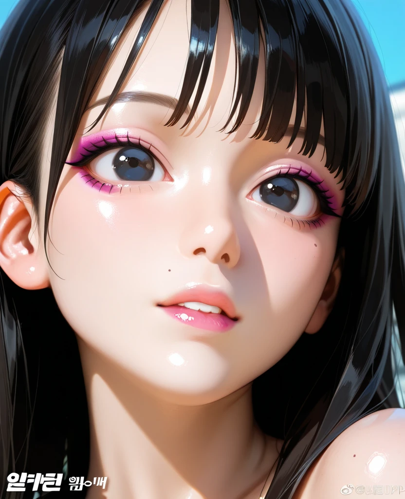 (1 girl:1.2) , (view from above:1.2) , zoom in, whole body,  (encima da cama:1.3) , (open mouth:1.3) , (short hair:1.2) , realistic face, very detailed, (absurdres:1.2) , (facing the camera:1.3) , (beauty) , long eyebrows, bochechas, pele rosada, calmo, iluminado, 8k (bikini:1.2) , (black hair:1.2), (brown eyes:1.2), (wavy hair:1.2), 