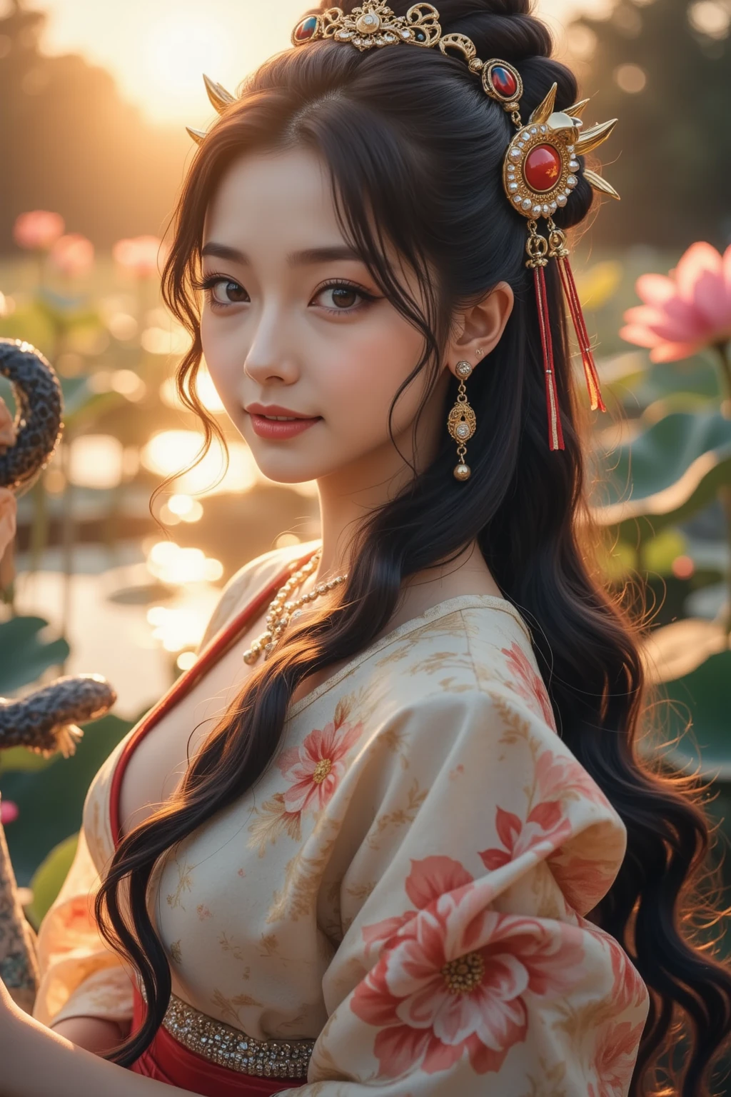 Realistic,Big breasts, revealing cleavage,photography, a unique breathtaking and beautiful of girl face, cute young 18 year old girl, portrait,upper body,long straight brown hair,(black eyes:1.3), wearing a pastel orange dress of (chinese clothes, hanfu),minimal earrings,gentle smile,skin texture, skin pores,white background,soft makeup focusing on aegyo sal,pure and youthful,highly detailed, photo-realistic, 8k