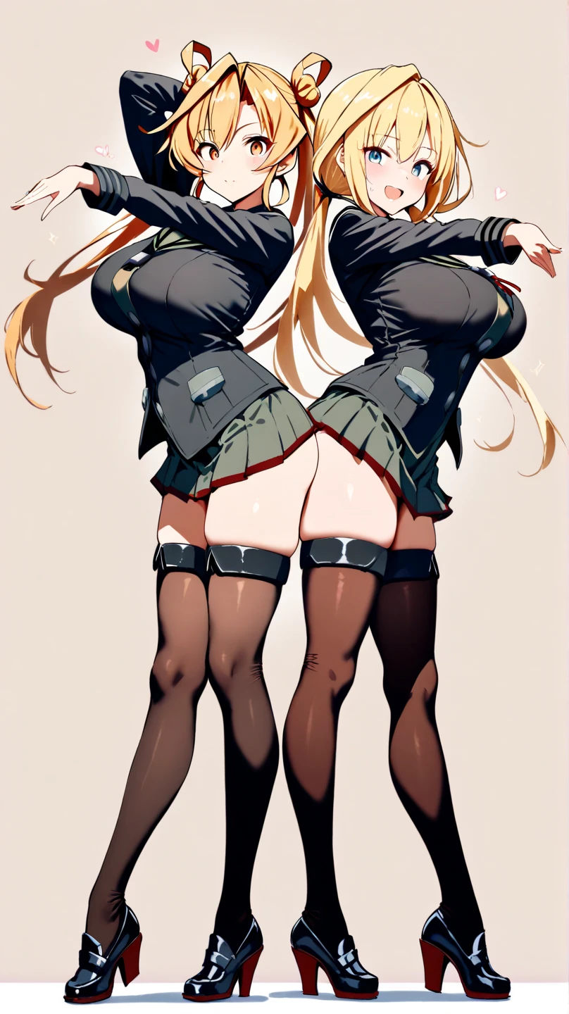 ((table top, highest quallity, high resolution, nffsw, pixel perfect, 4K, nffsw, nffsw))), 1 girl, Solteiro, standing alone, Beautiful woman、I could see the whole body、 ((mid wave hair, bangss, hair blonde)), ((blue colored eyes, Beautiful eyelashes, realisitic eyes)), ((face detailed, blush:1.2)), ((smooth texture:0.75, realisitic texture:0.65, realisitic:1.1, anime CG style)), medium breasts, dynamic angle, perfectbody, ((Red bow tie, , breasts bare, Very small black skirt without panties)), city stairs、leaning on the stairs、Very embarrassing panic smile, looked back、Lean forward、(The wind blew my skirt and exposed my ass and shapely vagina.、showing off her beautiful ass and vagina without panties)