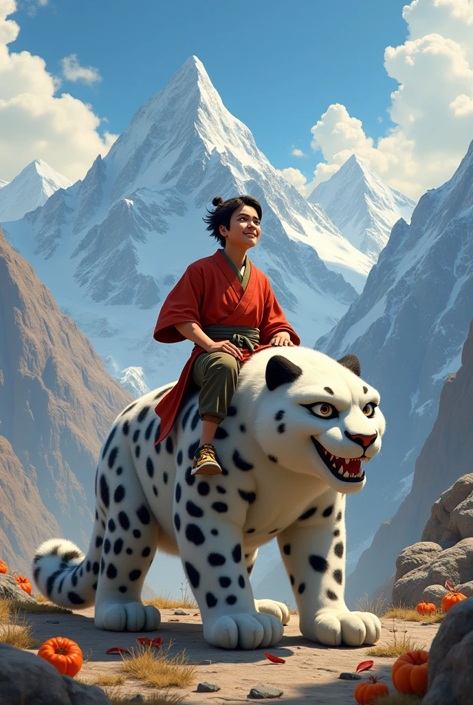 <lora:dingzhenlora_v1:1>, 1 boy, (cigarette:1.2), smoke, smoking, king, royal house, noble, old money, warlord, red flags, (riding snow leopard:1.2), full body, dramatic lighting, Masterpiece, best quality, high res,