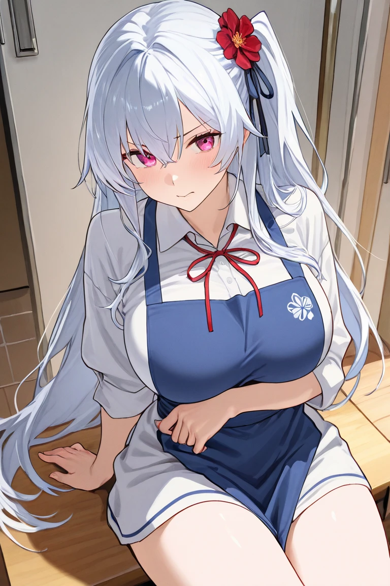 1girl, own of, breast, 乳ox_Print, 长of_hair, horn, animal_Print, 大of_breast, animal_ear, Tail, 乳ox_Tail, white of_background, bell, watching_exist_audience, Simple of_background, apron, 乳ox_ear, sitting, 乳ox_horn, maid, underwear, 长of_sleeve, bikini, maid_headskirt, skirt, swimsuit, blue of_Eye, ribbon, Very_长of_hair, closure_Mouth, maid_apron, 乳ox_girl, underwear, Bangs, white of_hair, decorate, Breast oxbell, hair_between_Eye, purple of_Eye, fluffy_sleeve, black of_ribbon, skindentexistion, hair_ribbon, waist_apron, Juliet_sleeve, 好of, thigh, white of_apron, blush, split, ruffle of_apron, bikini_pull, Year_of_this_ox, _pull,