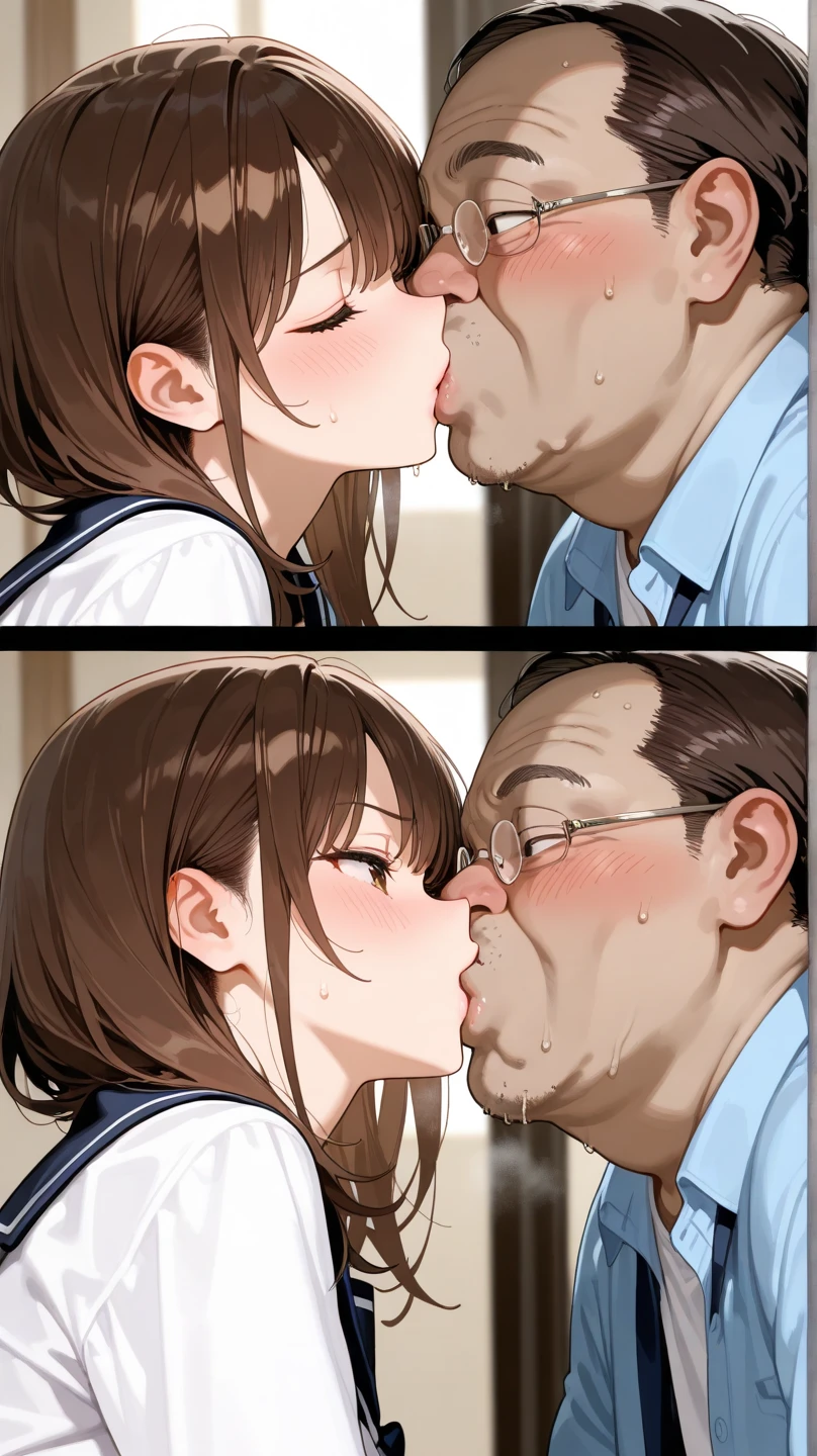 masterpiece, best quality, unity 8k wallpaper, illustration, very detailed, ((rape, sexual harassment, ache , 1 Nurse ,1 evil old man, first sound)),, sweat, Warmth, Hard, big bust ((in front of many people ))(((get raped, have kiss)))