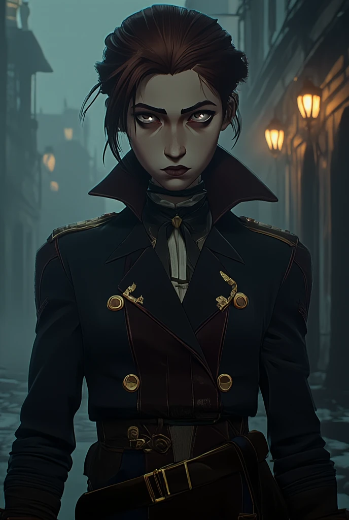 ((portrait)), A Tiefling with long thin twisted horns, dark red skin, curly black hair, an evil smile, glowing yellow eyes, lion fangs in the role of a Joker\(Joker 2019\), stands in a leather coat with metal chains, brass buttons against the background of a medieval city's night street, ((Portreitshoot)) directional look, cinematic composition, (intricately detailed, fine details, hyperdetailed), ultra-detailed, (backlight:1. 2) intricate, style-empire, (lens flare:0.7), particle effects, raytracing, cinematic lighting, shallow depth of field, photographed on a Sony Alpha 1, 50mm wide angle lens, sharp focus, cinematic film still, absurdity, 8k quality, diffuse lighting, highres, (dark shot:1.17), epic realistic, faded, ((neutral colors)), art, (hdr:1.5), (muted colors:1.2), hyperdetailed, (artstation:1.5), cinematic, (rutkowski), warm lights, dramatic light, (intricate details: 0.8), BREAK, RAW image, Epic scene, Masterpiece, (((Vector))), ((Comics style)), (acrylic paint:0.4), Masterpiece, (Emma Watson: 1.5), (detailed beautiful face + detail skin pores, imperfect skin, ultra-detailed body:1.3), open mouth, ((tongue)), (vet mouth), (((milk))), from the front, (acrylic paint:0.4), art, artstation, (disney cartoon:0.5), dull colors, (anime style:1.2)(((Vector))), ((Full body)), ((Comics style)),