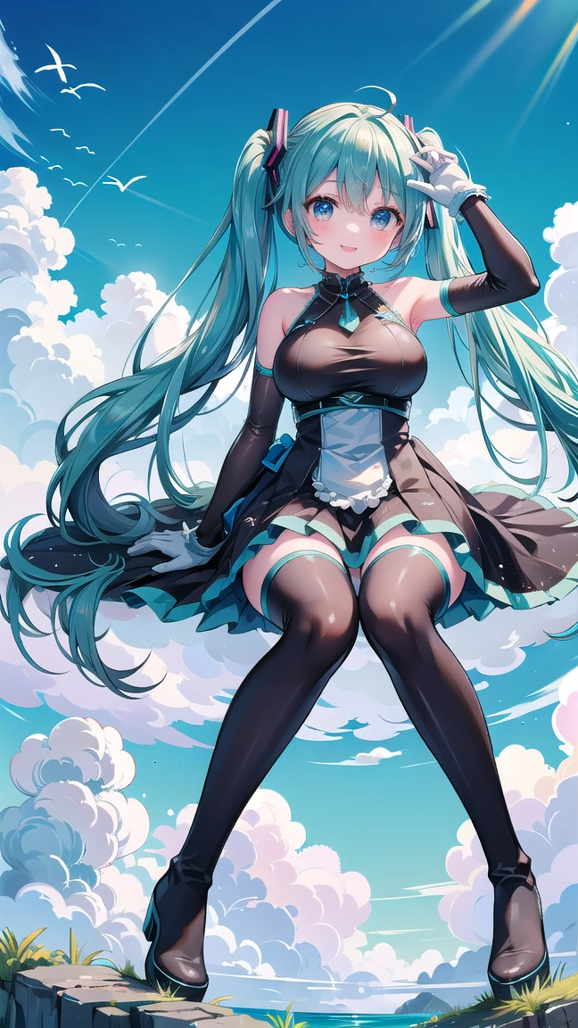 (1 Girl),(high quality), (High resolution), (Very detailed), (8k),(Demolition paperback correct)、Urusei Yatsura、Ram-chan、((Sexy Swimwear))、((Focus on the whole body))、Nipple Shape、((Black knee-high stockings))、Hair messed up by the strong wind、Neutral White Lighting,Sexy pose、On both knees