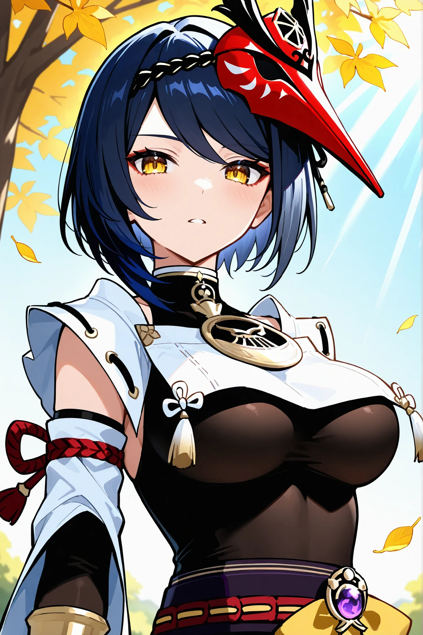 (masterpiece:1.5),(best quality:1.5),(high resolution:1.5),(8k:1,5),(perfect face:1.5),(perfect body:1.5),(perfect hands:1.5),(perfect fingers:1.5),full body,,1woman,(megami magazine:1.3),pale skin,(fighter:1.3),black short hair,(hair over one eye:1.5),,seductive smile,(small breasts:1.1),(large ass:1.3),, breasts chinese clothes, long sleeves,, white robe, black headwear, looking at viewer,Stand facing forward,Tight clothes,Hide one eye,
