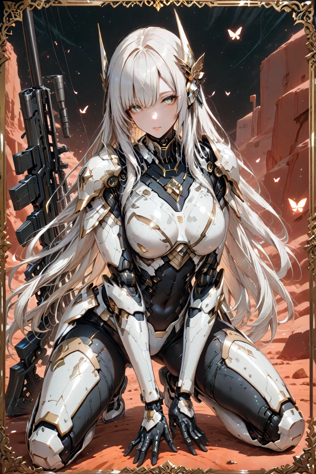 highest quality、unity 8k wallpaper、32k、masterpiece、Very detailed、Ultra-high resolution、Ultra-high resolution、(((Android Yuuki Asuna)))、Knights of the Blood Oath Uniform、Androidization、Robot Girl、Red and white armor with dressy mechanical limbs、thigh、Big Tits Tech Girl、Machinery Parts、Super complexly expressedRobot Joints、Robot Joints、Robot Fingertips、Single Mechanical Arm、Mechanical Arm、headgear、headset、Detailed mechanical body、A mechanical corset covered in elaborate armor.、Stiletto heels、Realistic and complex camera eye、A complex fusion of body and machine、Legs covered in white and red armor、Robotic knee joint、Mechanically generated fingers、Eyes like a mechanical camera、Anatomically correct machine、The whole body is covered in machinery、Dressed in red and white armor、Beautiful posture、Princess Half Up Hairstyle、