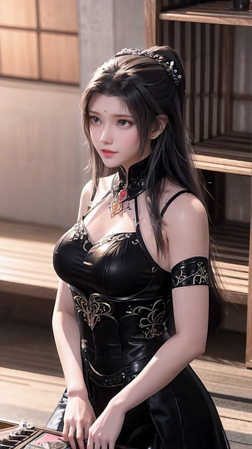8K, RAW Photos, Highest quality, masterpiece, Realistic, photo-Realistic, clear, Professional Lighting, Beautiful Face, Highest quality,Ultra-high resolution female demon king,Eternal Youth,Age 25,Long Hair,Intricate braiding,Decorations,Crimson Hair,Jet Black Hair,Bright red eyes,Golden Eyes,eyeliner,Dark lipstick,Dark-toned dress,,magical jewels,jewelry,Crown,A luxurious throne,Dragon sculpture,Magic symbols,an ominous,exquisite Decorations,Crossing your legs,Put your cheek on your hand,(whole body:1.4) appear Although ominous, Gorgeous and exquisite carvings,(A sexy draped dress with a loose navel that shows off plenty of skin,:1.5)He has very beautiful devil horns with very intricate structure growing out of his head., 背中から非常に大きくan ominous悪魔の翼が生えている.