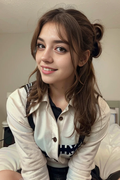 Photo of a 16 year-old american girl, .RAW, beautiful teenage girl, (Long brown hair with ponytail), light brown hair ponytail hairstyle((retrato)), ((Cara detallada:1.2)), ((Detailed facial features)), (Piel finamente detallada) , (Masutepiece) (proporciones perfectaotos realistas)(La mejor calidad) (Detallado) fotografiado con una EOS R5 de Canon, Lente de 50 mm, f/2.8, NffSW, (8k) (papel tapiz) (cinematic lighting) (Dramatic lighting) (sharp focus) (Enrevesado) senos medianos , pechos medianos , muchas pecas en mejillas y nariz , pecas en pecho, cuerpo completo , hermoso cuerpo de muje adolesente, lindo maquillaje , gran sonrisa , mujer delgada escultural , uniforme de base ball , foto de cuerpo completo, outfit deportivo , outfit de invierno