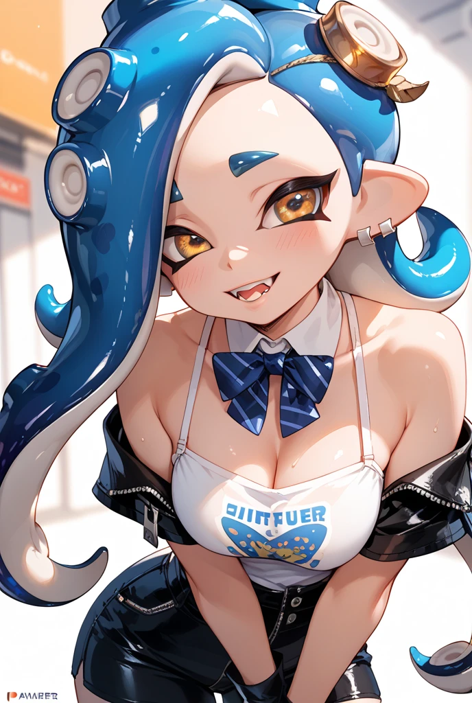 male, has Long white hair, has wolf ears, has wolf tail, has blue eyes, wearing denim short shorts, thigh high fishnets, black combat boots, wearing cropped black hoodie, flat chest, super flat chest, solo femboy, only one femboy ((FLAT CHEST)) (ALONE)(SOLO) Alone, solo, wide hips, thicc thighs, male, is male