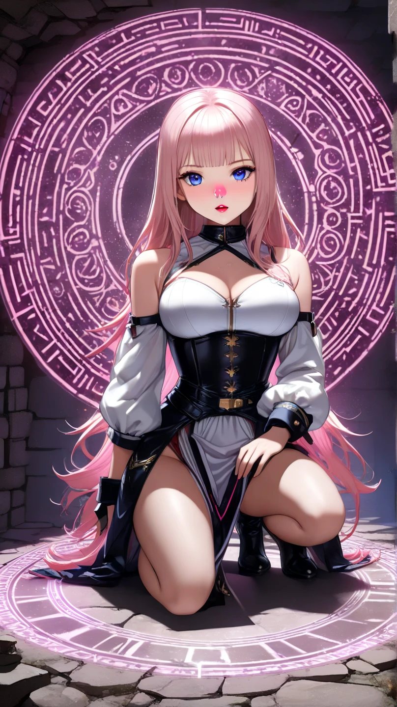 Need,tmasterpiece,Pink hair,Golden eyes,Manteau blanc,,full bodyesbian,Bend your legs,Hairline,Fair skin,,Beth,transparent panty,Lingerie transparent
