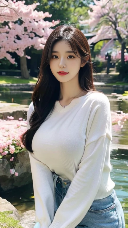 ((realistic raytraicing,Best Quority,8k,a masterpiece of:1.3)),1girl huge large breasts,Little moles under the eyes,ssmile,With his eyes closed,Small moles on the breast,Pretty woman with slender figure:1.4,Abs:1.1,Korea person,pale-skin,(Floating wavy silk brown hair,Breezy hair,medium_breasts:1),(deep_cleavage),white offshoulder shirt:1.2,long sleeves wet by wind,(Sweaty skin on the breast:1), standingn, night in the mountain, campfire light, Ultra-detailed face, finely-detailed eyes, 双眼皮, shiny skins, Cowboy shooting,(Wear a white miniskirt,Wear black stockings:1.2)