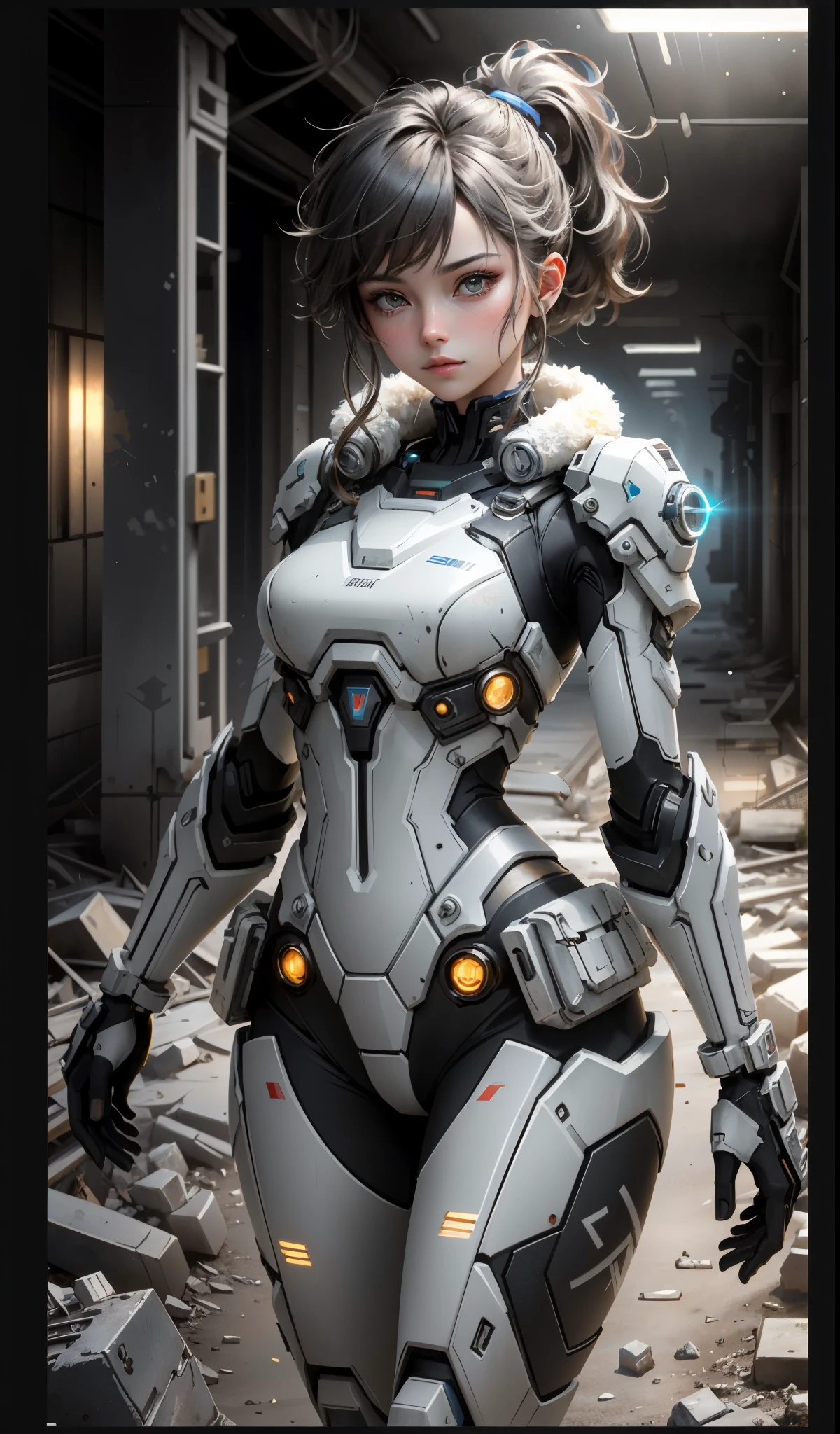 masterpiece、top-quality、realisitic、ultra-detailliert、SFW、head shot、Portrait of a young woman、starsector、Sci-fi style suit、High-tech gadgets、Turn your head to the right、