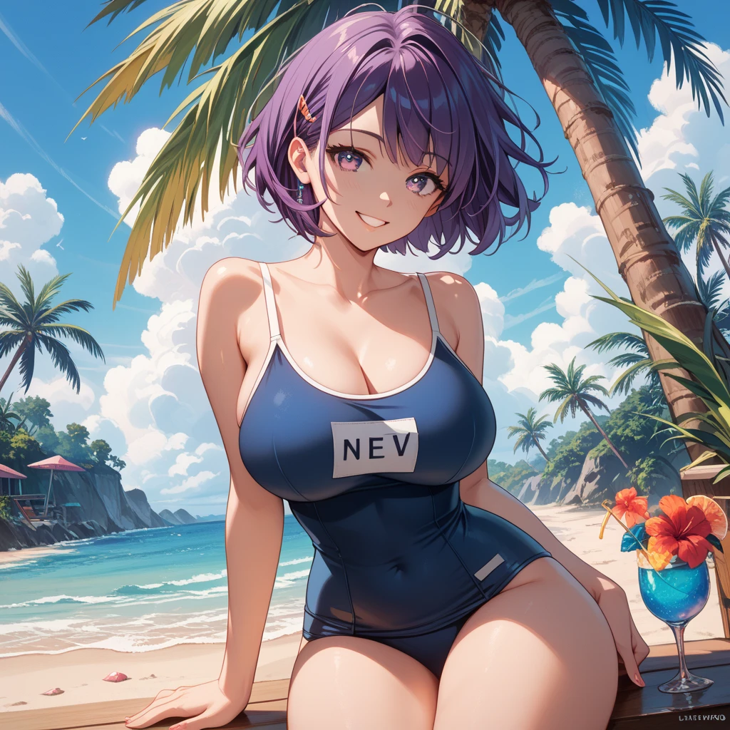 mastute piece,Best Quality,insanely detailed,8k cg,nsfw,
(shoot upper body:1.3),
(1girls:1.3),standing,looking at viewr,body in front,((both arms behind back:1.4)),(white waist apron:1.4,navy blue school swimsuit,waitress:1.2),Waist Apron:1.4,BREAK,
blush,shy,(ecstasy face),(trembling:1.2),BREAK,(light purple hair:1.2),
BREAK,
perfect breasts,perfect teats,(open mouth:0.9),(large breasts:1.2),
(beach house:1.1),restaurant,