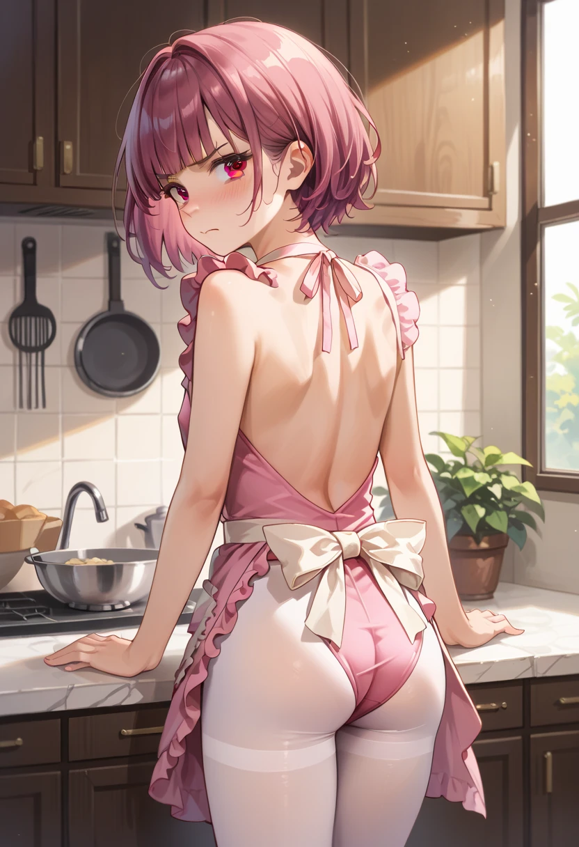 Perfect CG8K, UHD Quality Resolution Wallpapers, Realistic, The most beautiful and sexy maid, Tanned woman, Wearing a sexy and seductive maid outfit, White panties, Pink Short Hair, Vivid moonlight eyes, Long and fine eyelashes, Dark Skin, Cleavage, Nice big ass, POV camera view from below, Bend your body, sexy slut seductive pose, Looking back at the audience, In her kitchen, Highest quality, Highest Resolution,masturbation, all fours, from behind, from below, focus on panties, focus on panties, hand on pussy,,