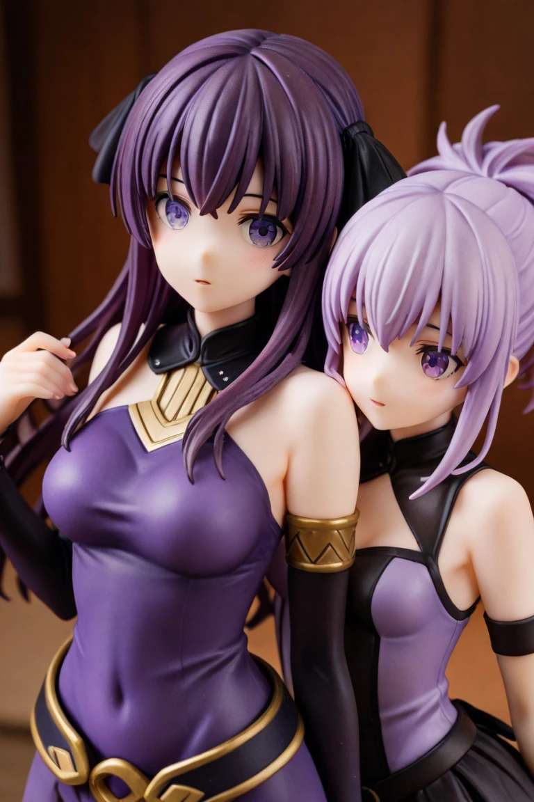 Garota sexy com cabelo curto roxo com seios grandes apertados, menina sexy, menina sedutora, Waifu, mulher sedutora, mulher anime, roupa curta, blusa curta, saia curta, menina sexy, menina seminua