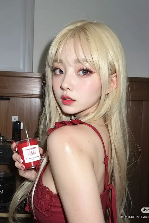 blond woman com longos cabelos loiros holding a bottle of perfume, Lalisa Manobal, Lalisa Manoban do Blackpink, com franja completa, Irina Nordsol Kuzmina, parque roseanne de blackpink, fair and pale skin!!, pale red, pele vermelha lisa, com longos cabelos loiros, ava max, carregando um frasco de perfume, imagem vazada, Yelena Belova