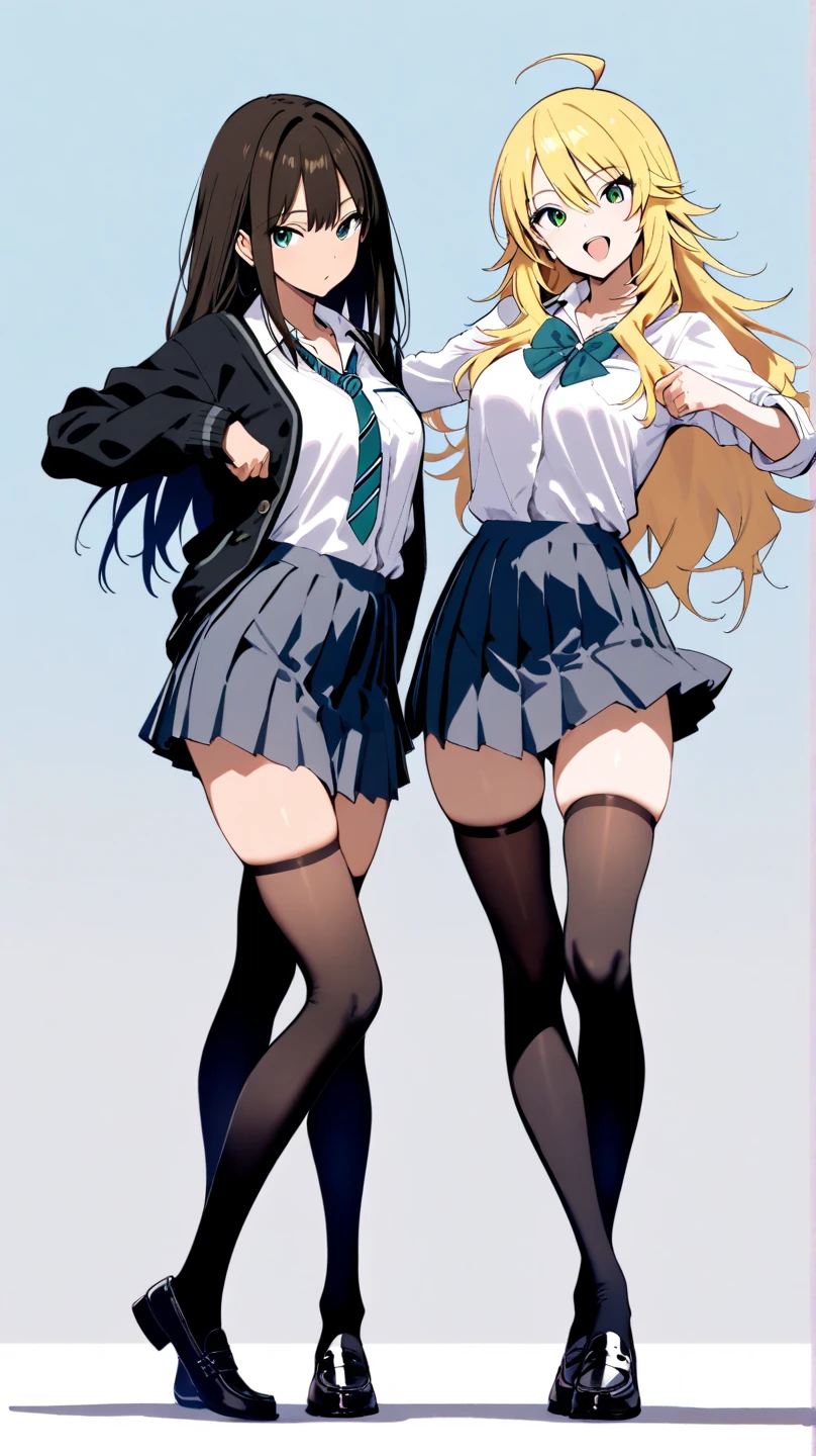 Blonde long hair girl and black hair long hair girl fight in the city