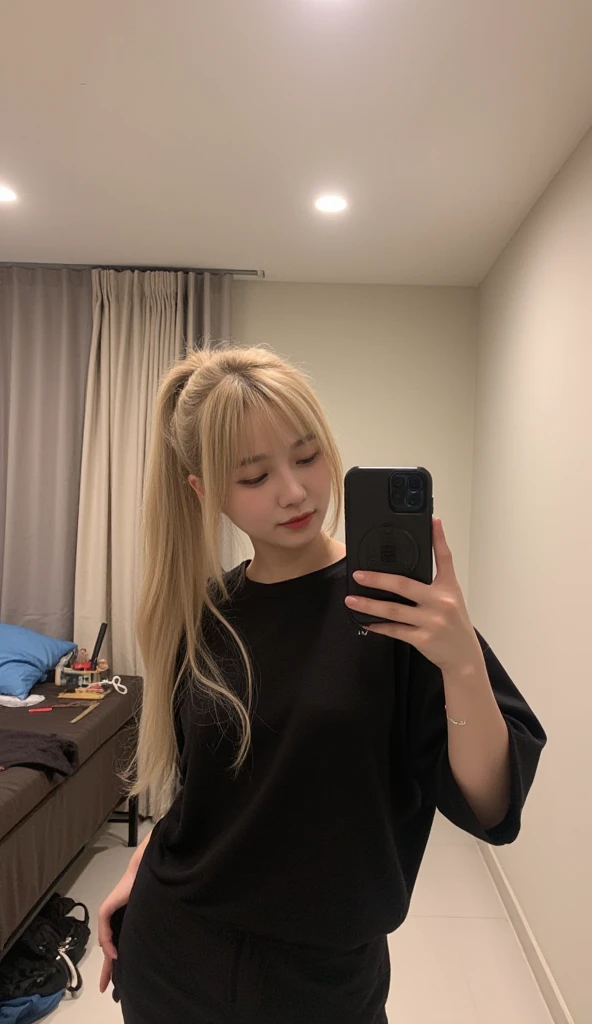 a close up of a woman com cabelo comprido and a black shirt, tzuyu de duas vezes, jaeyeon nam, heonhwa choe, parque roseanne de blackpink, Lalisa Manobal, Menina coreana, cl, linda mulher sul-coreana, sakimichan, korean idol, linda jovem coreana, com cabelo comprido, Jinyoung Shin, com longos cabelos loiros