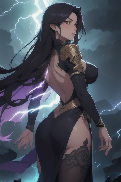 An Amazonian giant attacks, destroying the entire city with her hands., full of rage, It crushes the humans and cars that are at its feet and those who are unlucky are eaten by it.. She is brunette, tall and with straight hair, Tall amazonian, slim, naked, sexy calves, long legs, blood, destruction