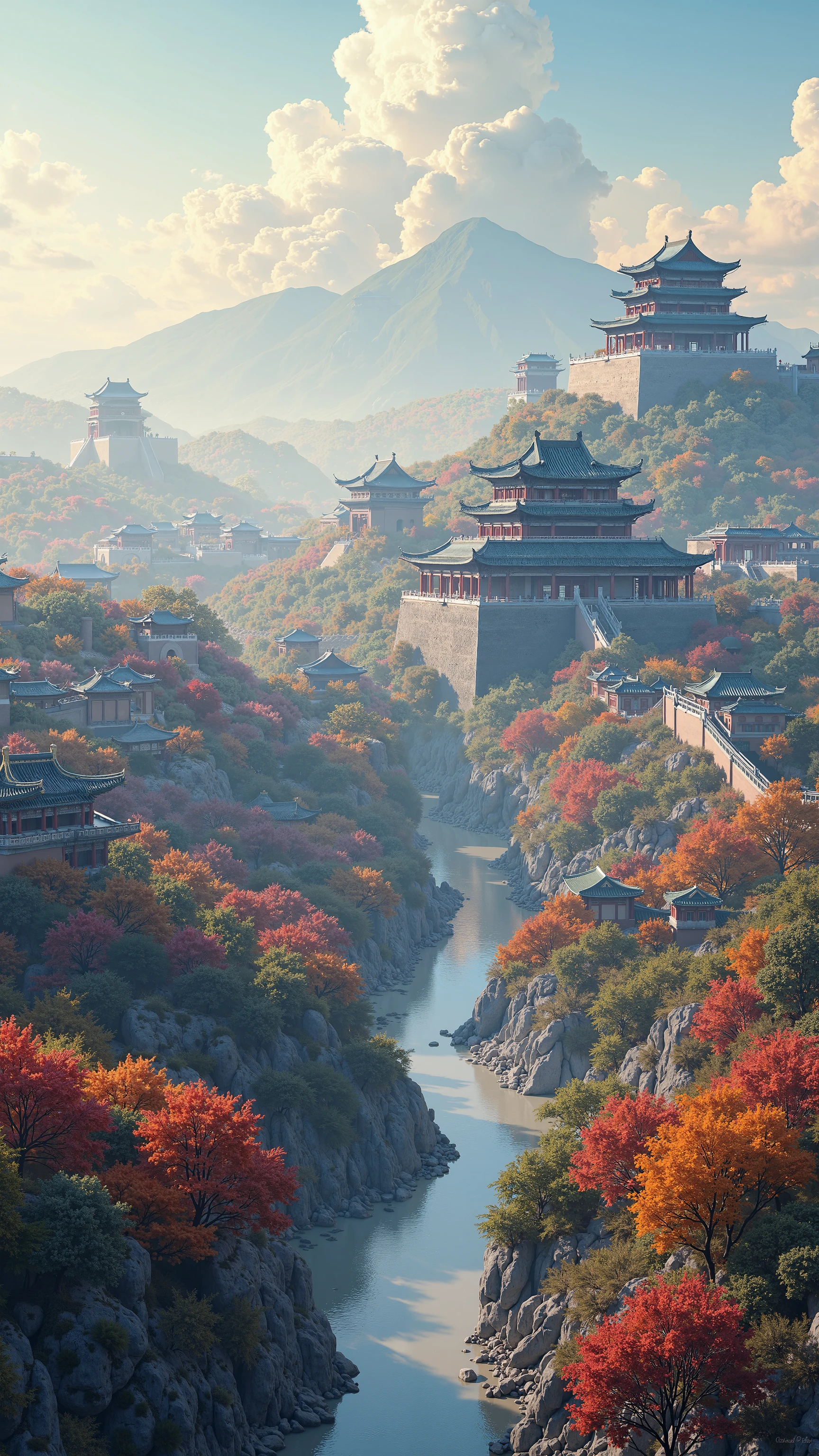 The、Ancient Xi'an、ロス・トランの写真です♪絵のように美しい背景、Colorful City、City{x}The city walls and City of Xi'an seen from a little above、High resolution background is ancient Xi'an、China's Dream City、high definition digital painting、High Definition Digital Paint、River flowing next to the City、Detailed Scenery。