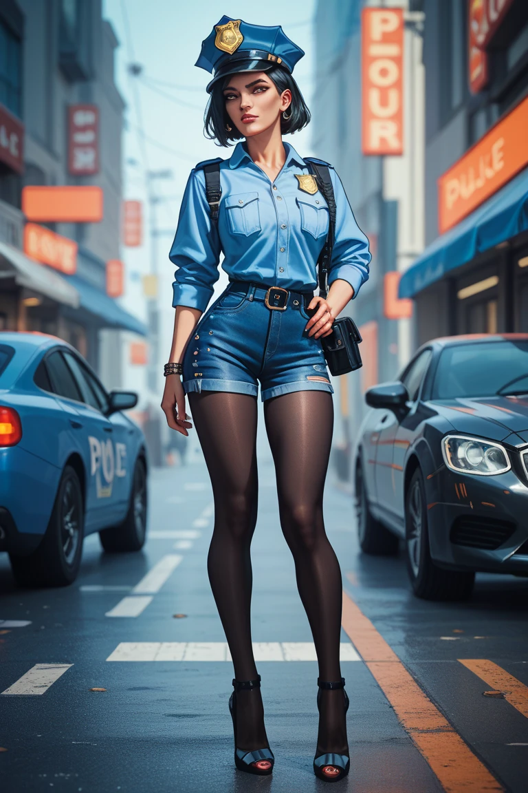 Priyanka Chopra, wearing FBI clothing, low-cut, with bulky breasts, with sunglasses, long black hair, lollipop sucking, too sexy, 8k,16k, sunny environment,