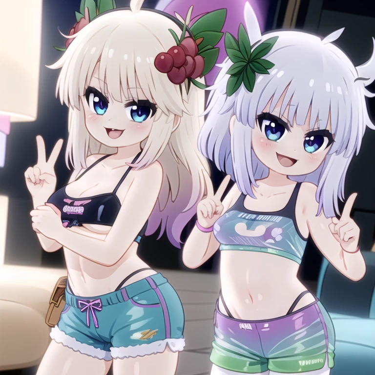 By mantis-x, young girls, black bikini, cameltoe, stockings, happy, want hug, pink hair, sunglasses