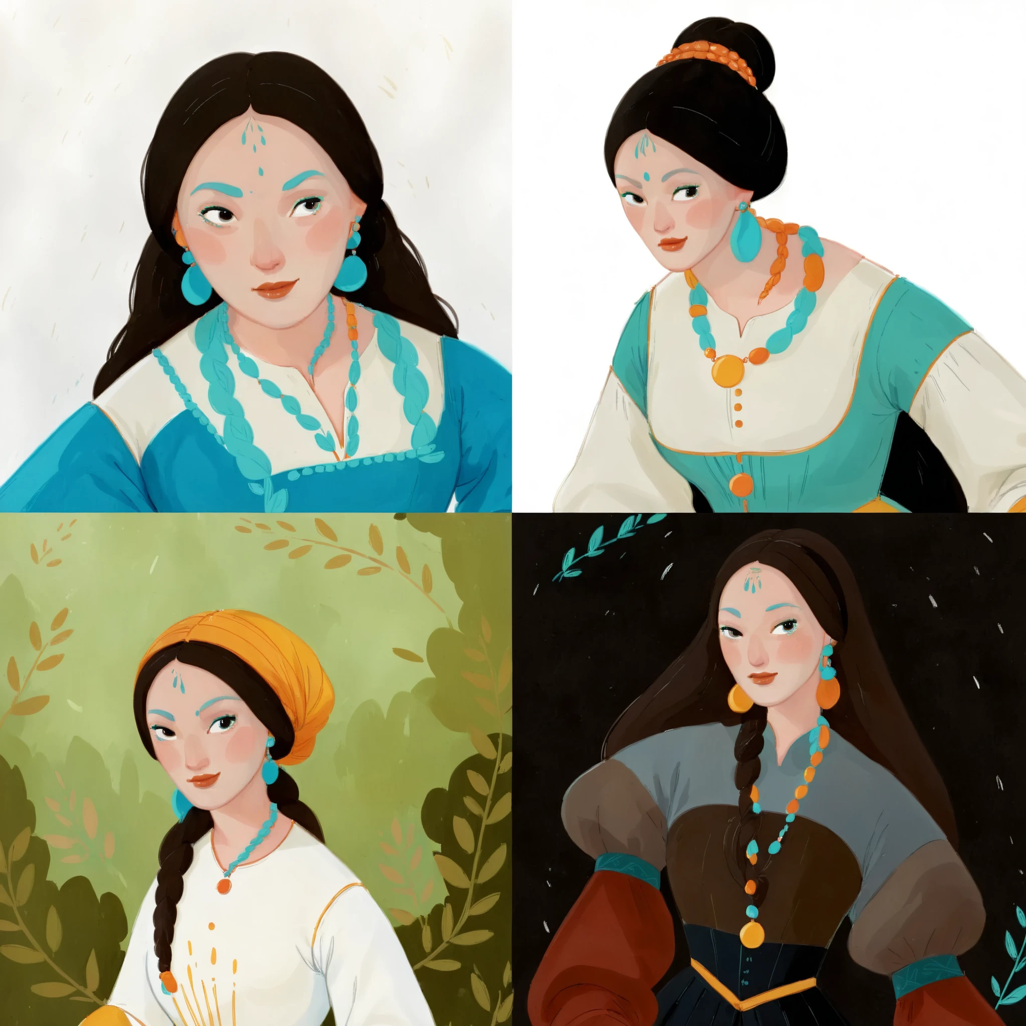 score_9, score_8_up, score_7_up, score_6_up, score_5_up, score_4_up, 1_woman, brow hair, long_hair, wearing a vibrant long peasant medieval dress, detailed clothing, sketches, detailed thick gouache painting, illustration, in gougoupaintleaves style:1.5, hyper_dynamic scene, pov from above, Flat painted style, style, XLCOMIC_POS
