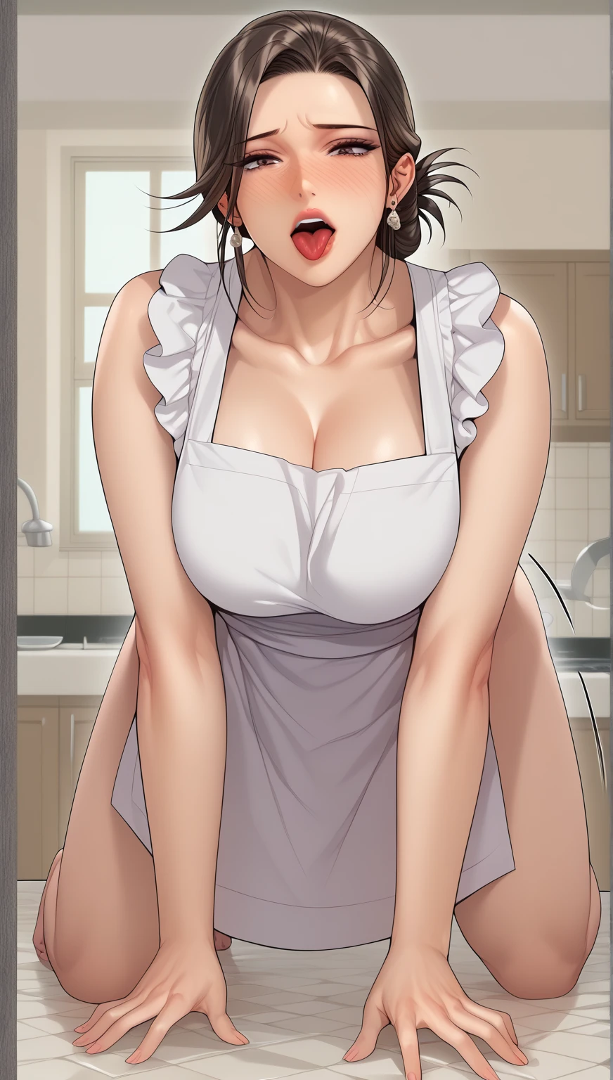 apron,sweat,(random sex pose:1.2),(random hairstyle),(Thin type:1.5),(large breasts),(Highest image quality,(8K), Ultra-realistic, Best Quality, High quality, High Definition, high quality texture, high detailing, Beautiful detailed, fine detailed, extremely details CG, Detailed texture, realistic representation of face, masterpiece, presence),naked apron,horse ass
