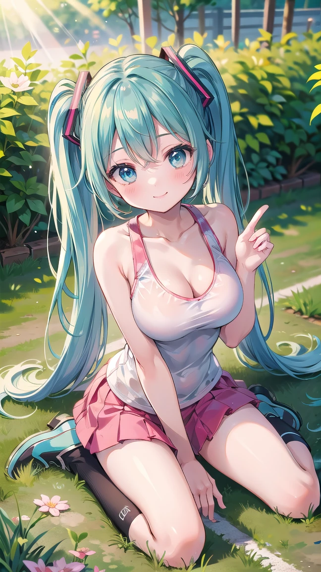 NSFW, (最high quality, 4k, High resolution, masterpiece:1.2), Super detailed, (anime style, realistic:1.37), cinematic light, , (((young woman))), (round eyes), (small face), (high detail skin: 1.2), clavicle, cute face, beautiful appearance, long eyelashes, (rainbow hair, blue eyes), (beautiful breasts:1.5), (slim body shape:1.5), very detailed顔と肌の質感, fine eyes, natural makeup, colorful costumes, gorgeous maid outfit, bewitching woman, sit down and hug your knees, lift the skirt, Enjoying the act, A glimpse of sexy lingerie, staring eyes, beautiful skin, shiny skin, perfect fingers, five fingers, anatomically correct, background bokeh, high quality, surreal, bright colors, ((very detailed, photo shoot)),