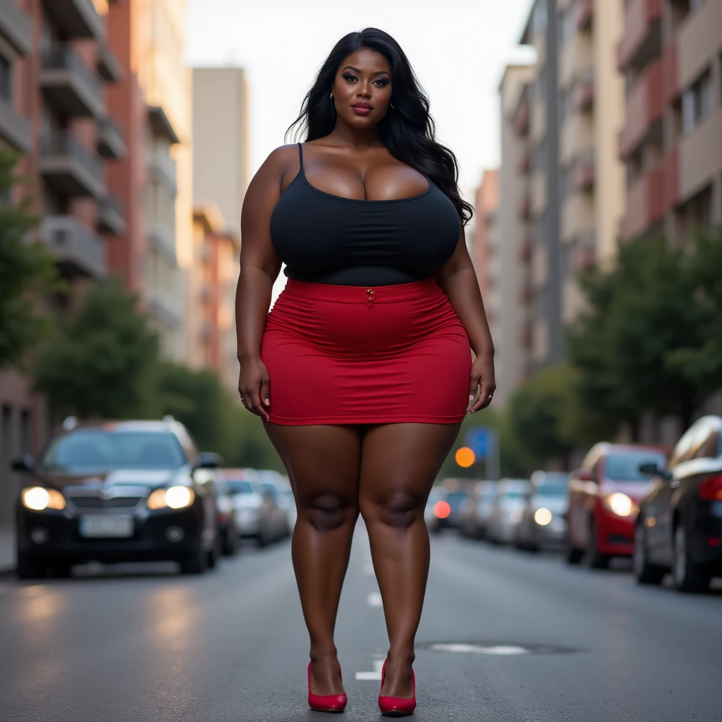 A big ass girl in a miniskirt 