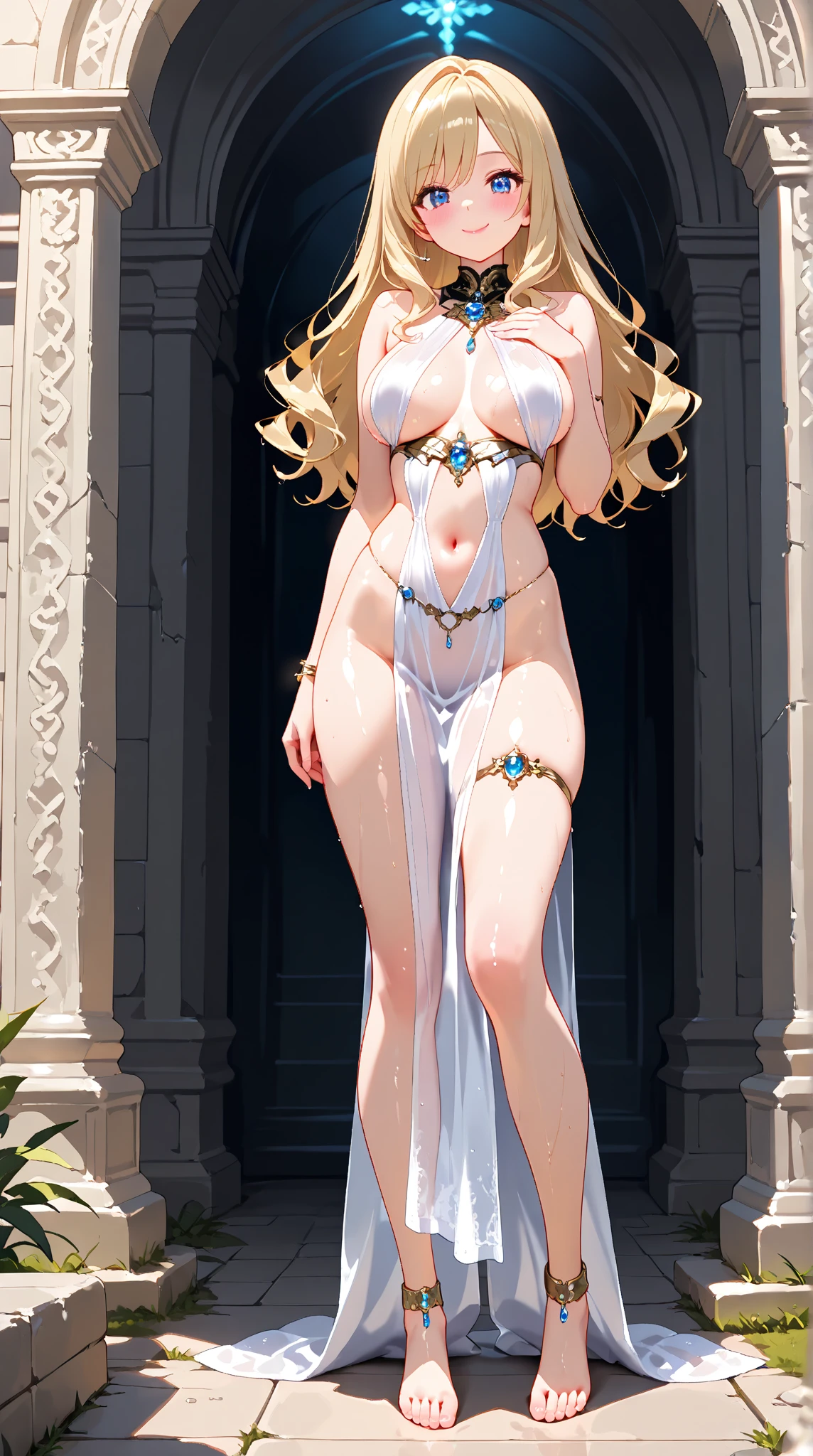 Character sheet, collage, multiple outfits, multiple poses, upper body, face close-up, marble statue of the moon goddess, pinkish blonde hair, well-proportioned long limbs