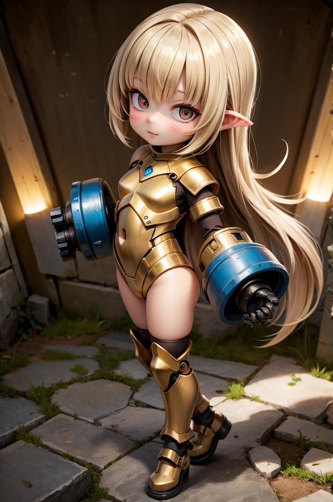 extremely long hair, ponytail, perfect anatomy 1 girl tall solo, slim thick, ((muscular)) high elf toned body, golden breast plate, golden cape, slender abs, hourglass waist, detailed face, defined cheekbones, puffy lips, goldengauntlets, gold crown, shadow over eyes, looking at viewer, masterpiece, white thigh highs lingerie, lustful smirking smile face red blushed red cheeks, 2 high heels feet together